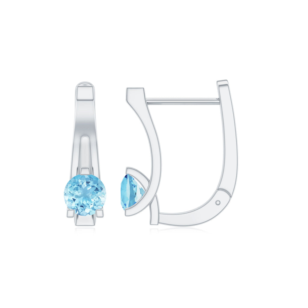 Natural Aquamarine J Hoop Earrings with Certificate