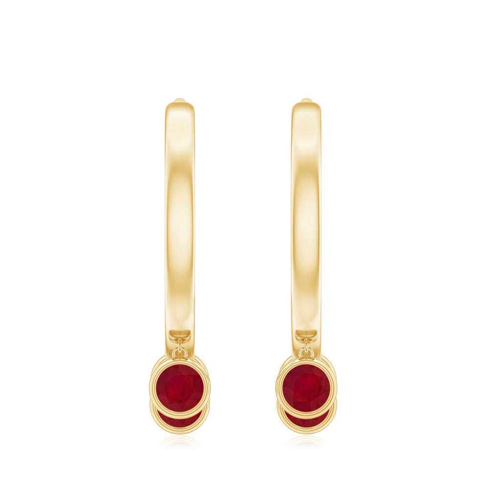 Natural Ruby Drop Hoop Earrings for Women