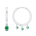 Certified Real 3 Stone Emerald Drop Hoop Earrings