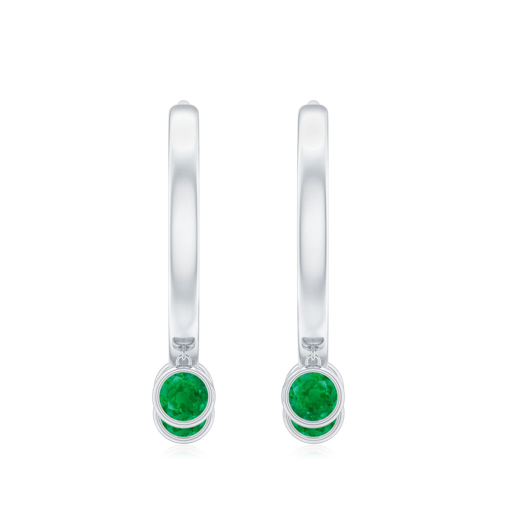 Certified Real 3 Stone Emerald Drop Hoop Earrings