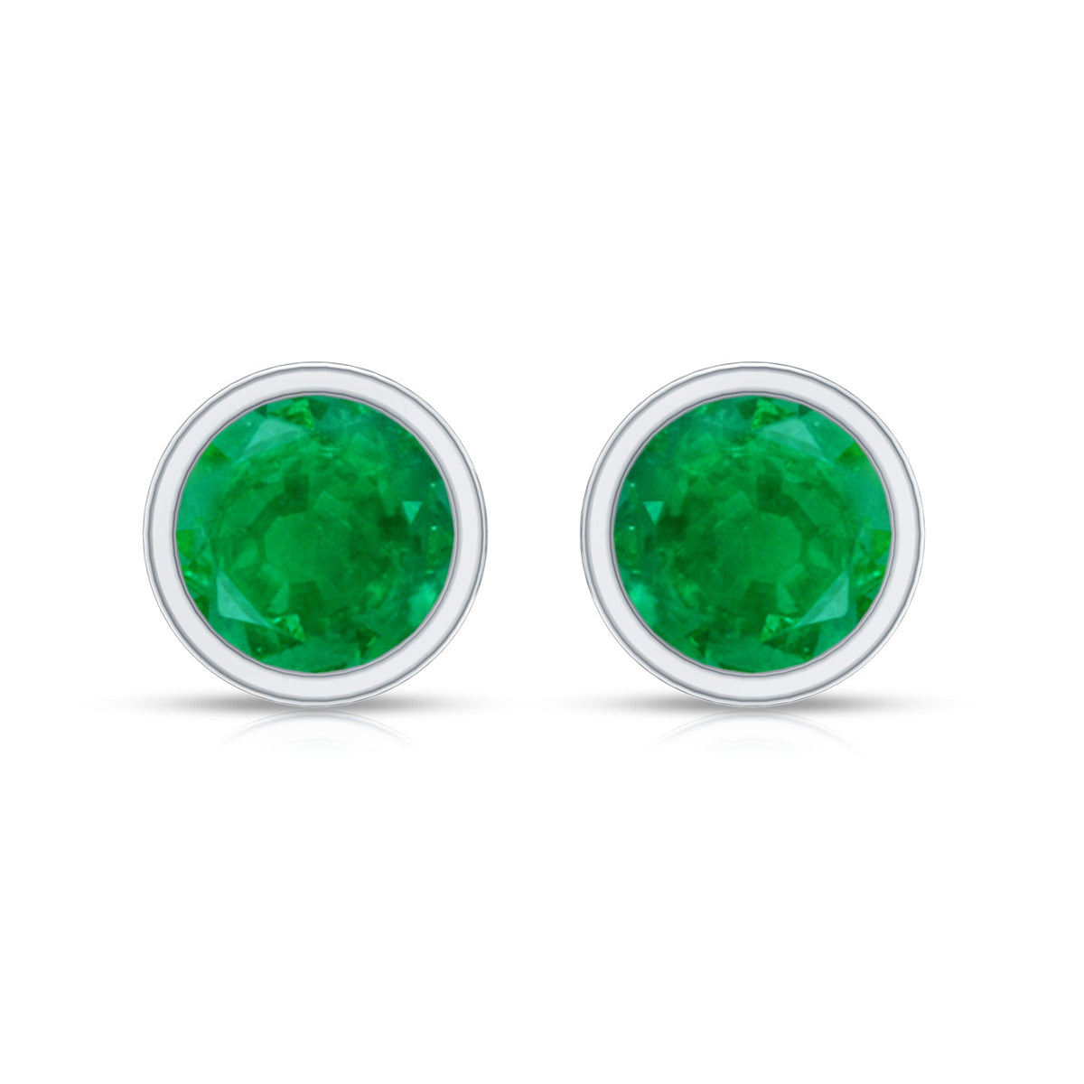 Bezel Set Round Emerald Solitaire Stud Earrings