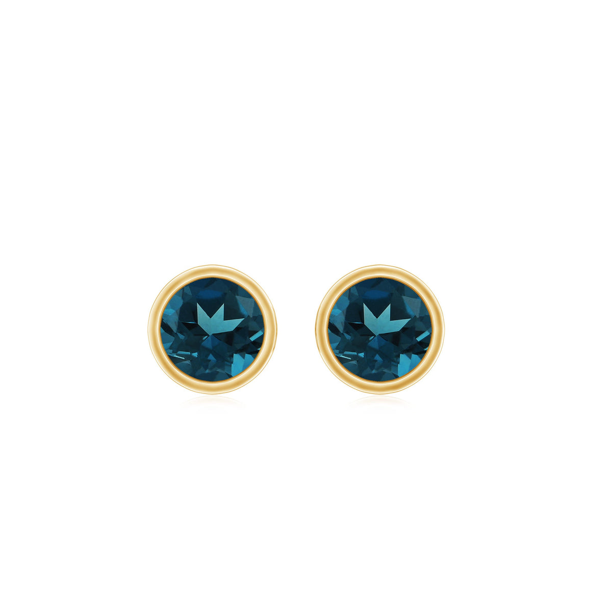 Bezel Set Round London Blue Topaz Solitaire Stud Earrings