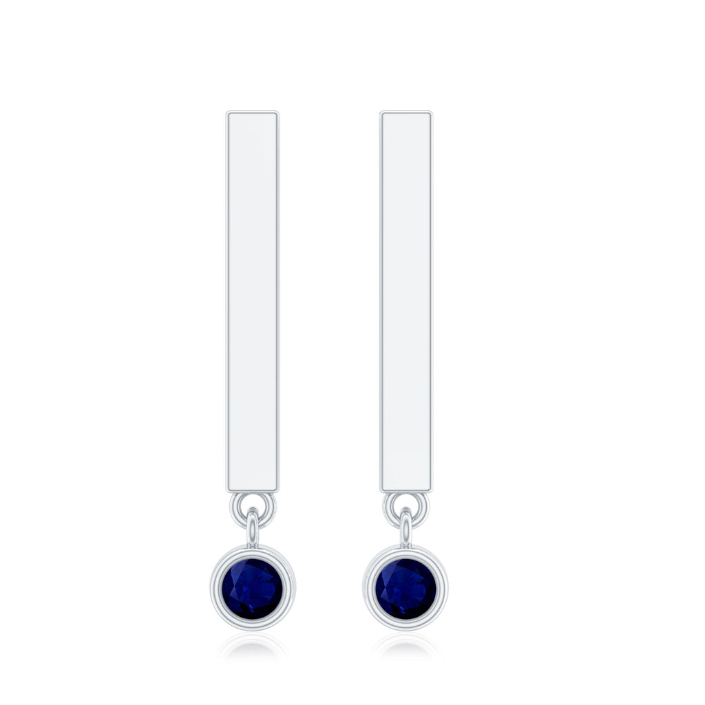 Round Blue Sapphire Bar Drop Earrings for Women