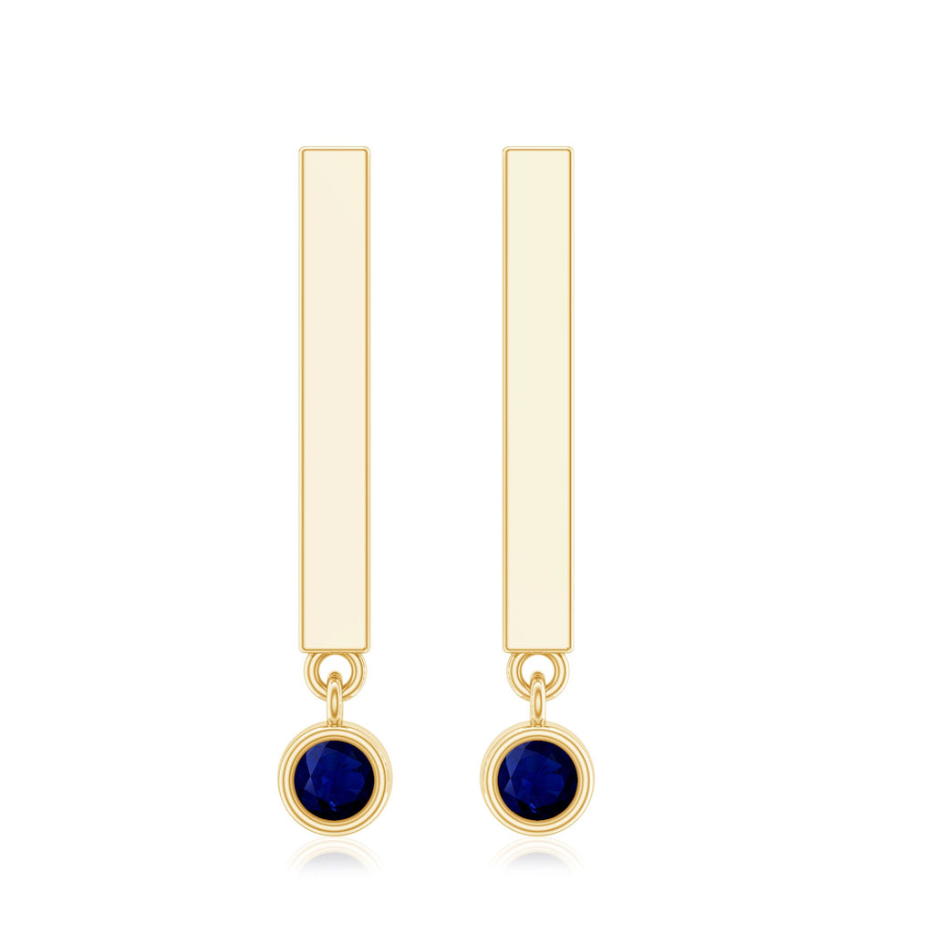 Round Blue Sapphire Bar Drop Earrings for Women