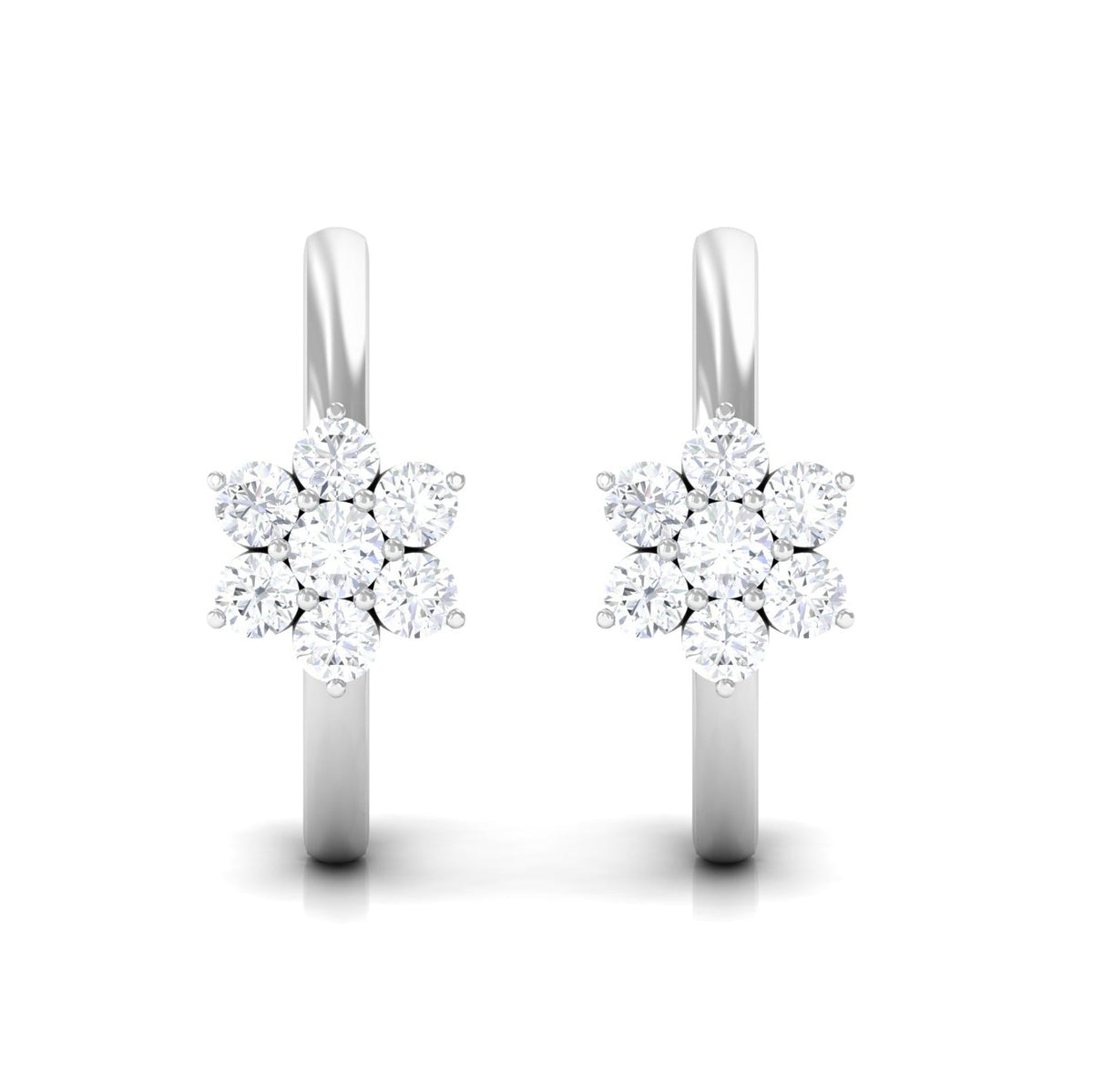 Real Diamond Flower Hoop Earrings for Women