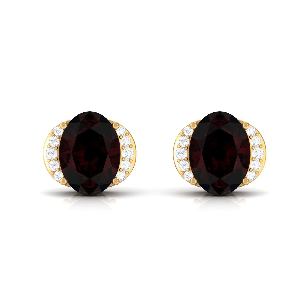 Oval Garnet Solitaire Stud Earrings with Diamond