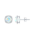 Real 1.6 Carat Ethiopian Opal and Diamond Halo Stud Earrings