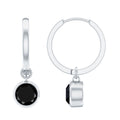 Natural Black Spinel Drop Hoop Earrings