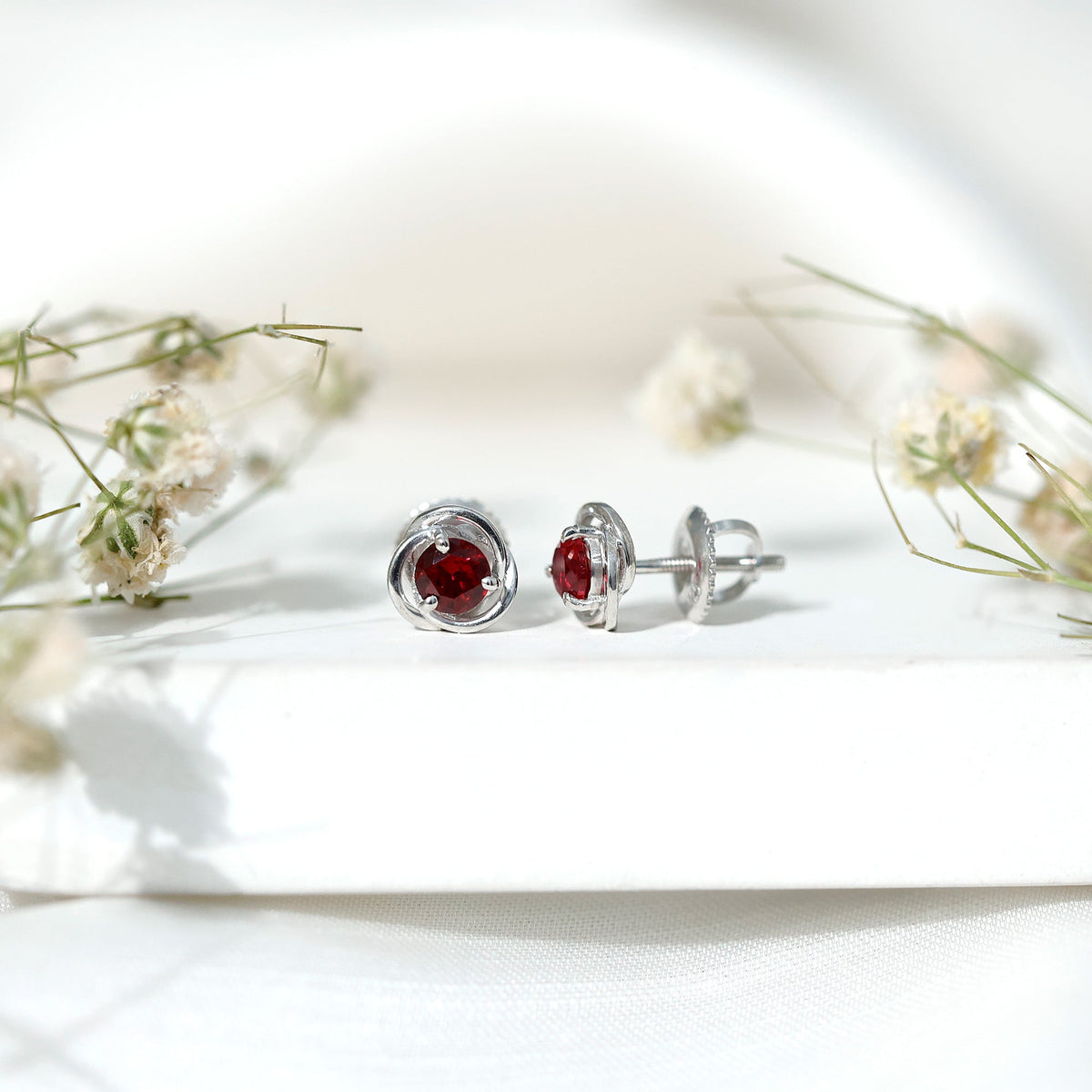 Lab Created Ruby Swirl Stud Earrings with Screw Back