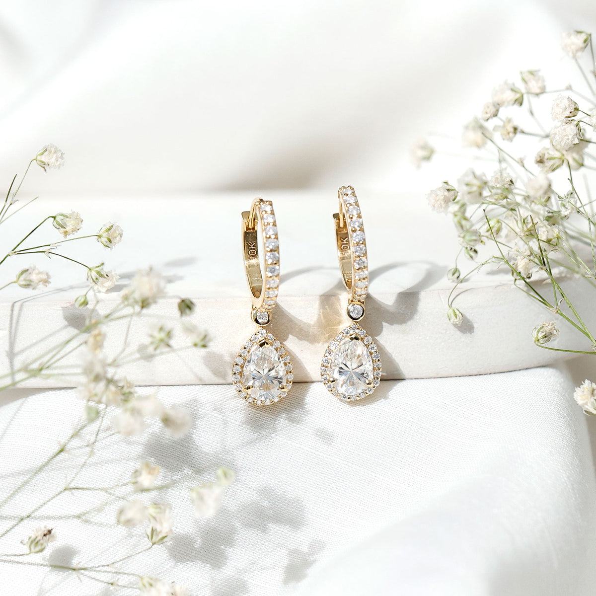 Certified Moissanite Teardrop Earrings with Hinged Hoop