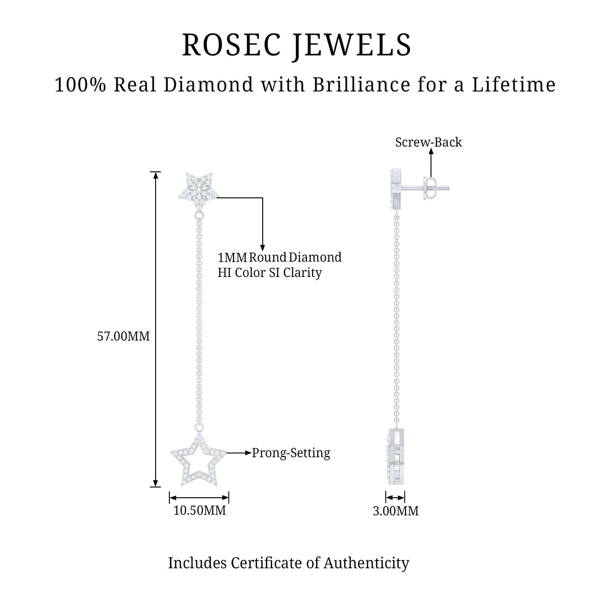 Certified Diamond Star Chain Earrings