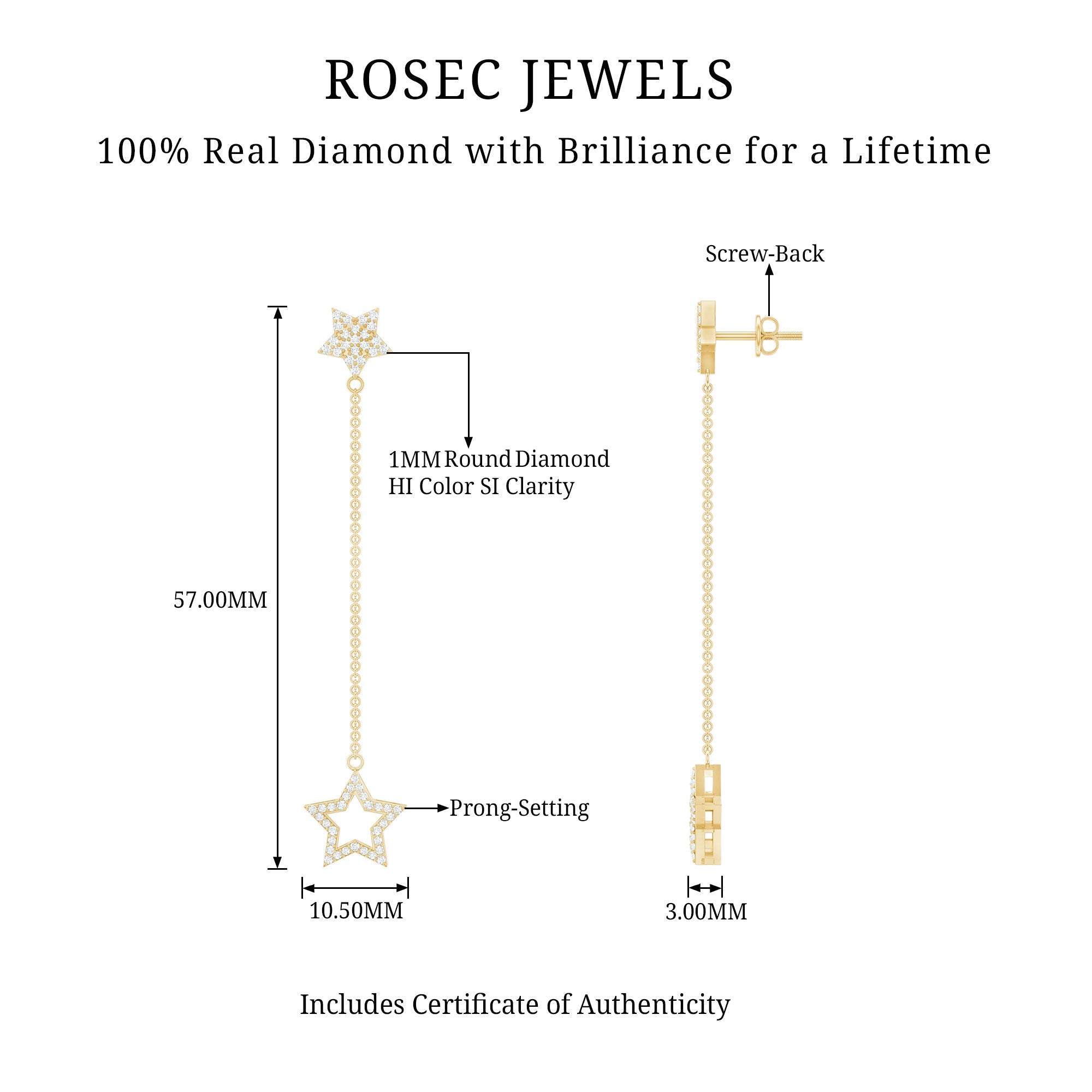 Certified Diamond Star Chain Earrings