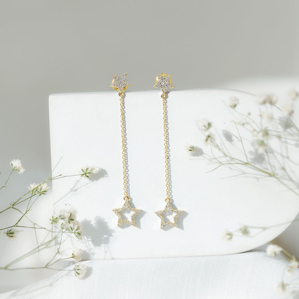 Certified Diamond Star Chain Earrings