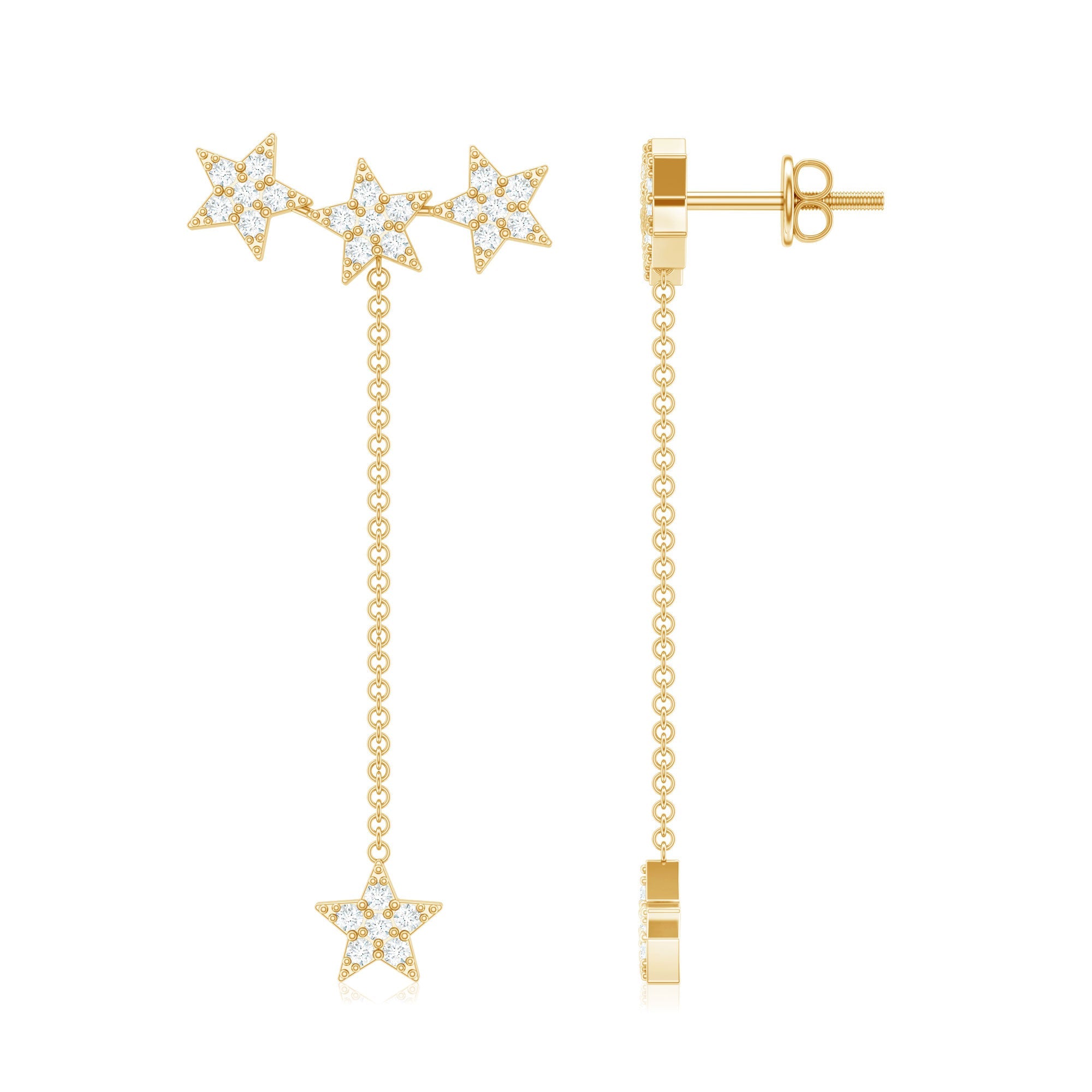 Natural Diamond Star Dangle Earrings