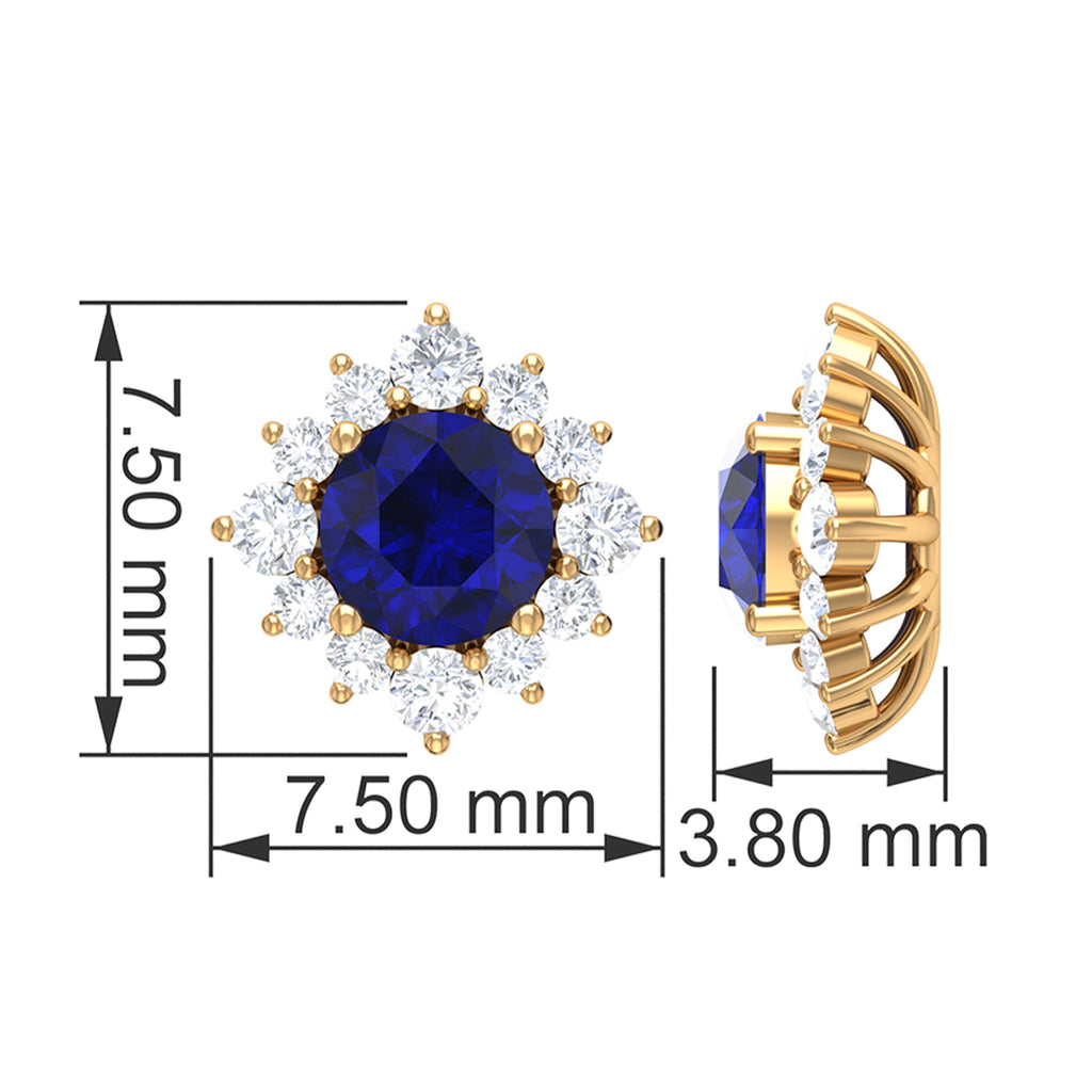 Genuine 0.8 Carat Blue Sapphire Stud Earrings with Diamond Halo