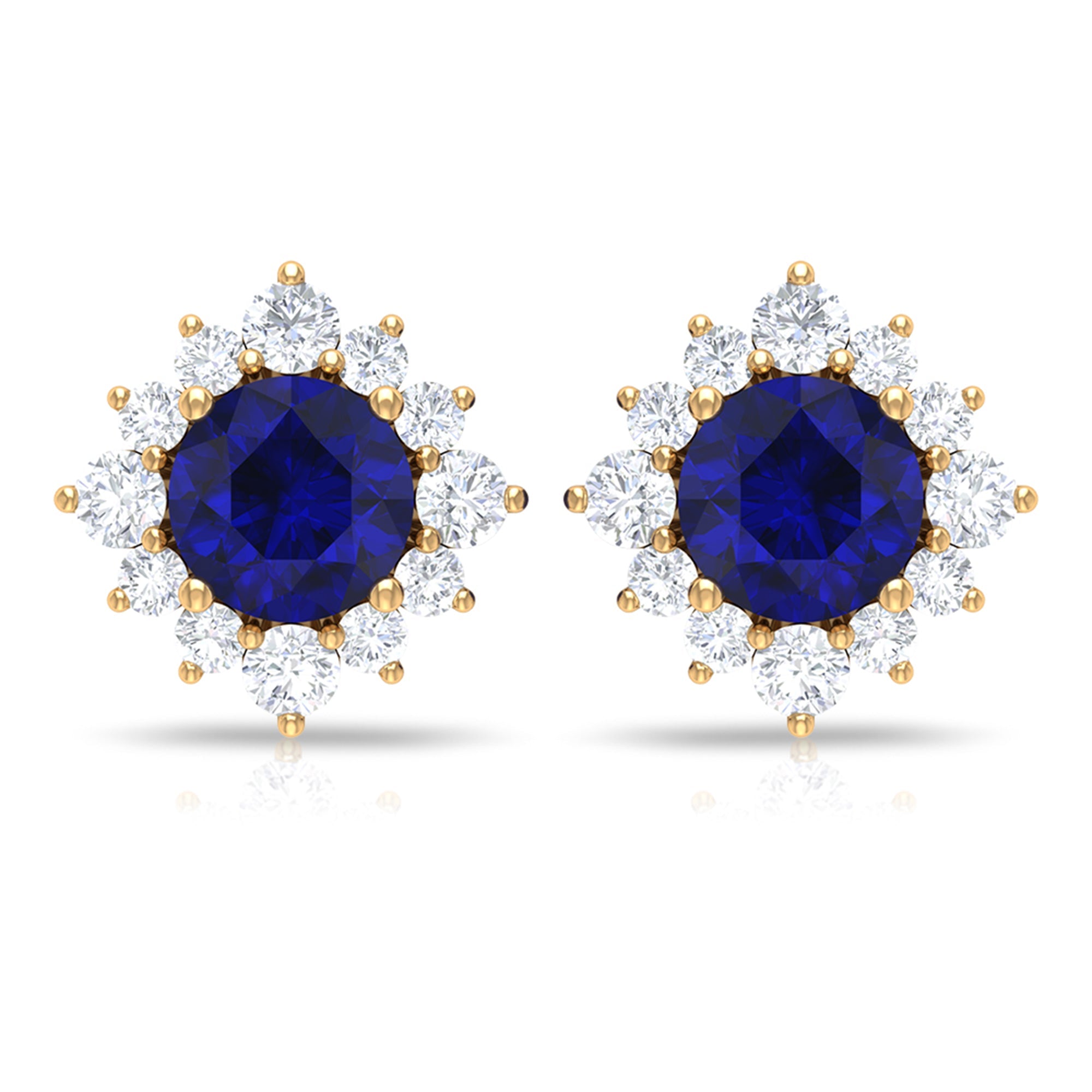 Genuine 0.8 Carat Blue Sapphire Stud Earrings with Diamond Halo