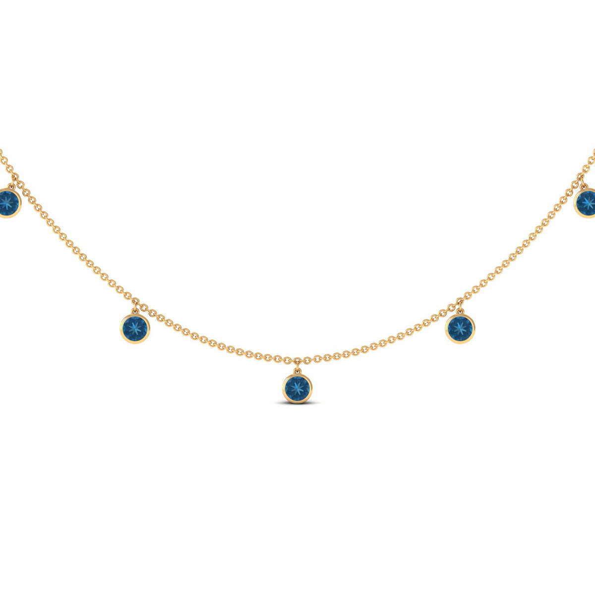 Real London Blue Topaz Station Necklace in Bezel Setting