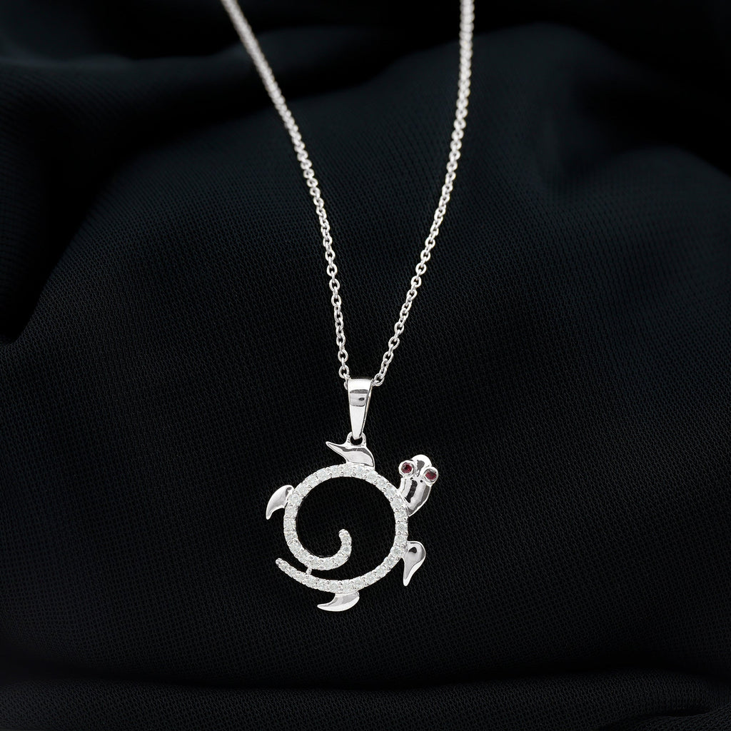 Ruby and Diamond Turtle Necklace With Chain