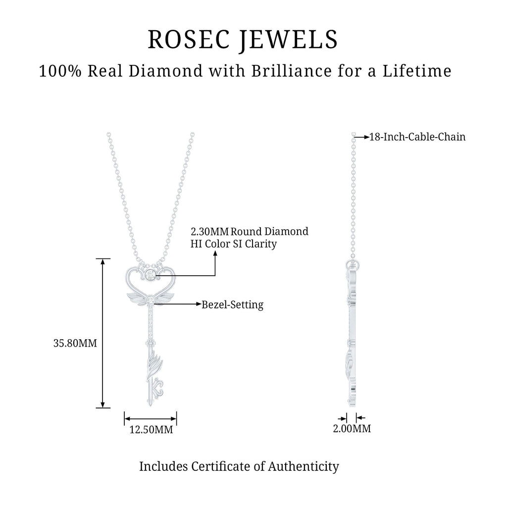 Diamond Key Necklace with Angel Wings