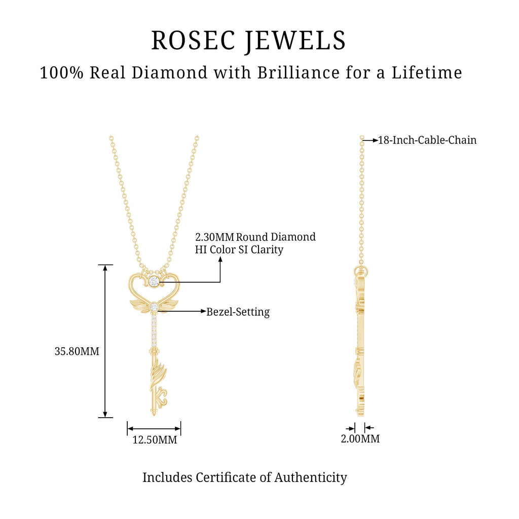 Diamond Key Necklace with Angel Wings