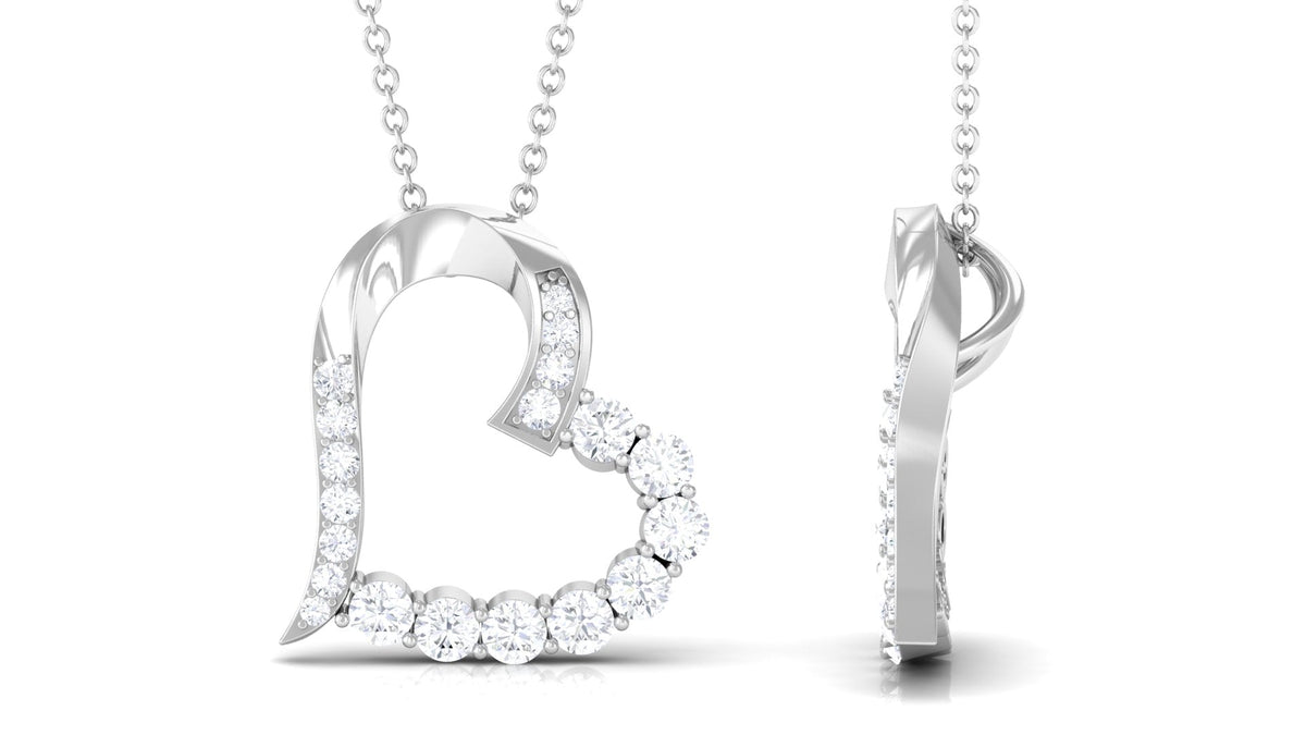 Round Cut Moissanite Open Heart Pendant in Prong Setting
