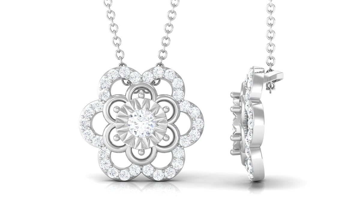 Certified Moissanite Floral Pendant Necklace