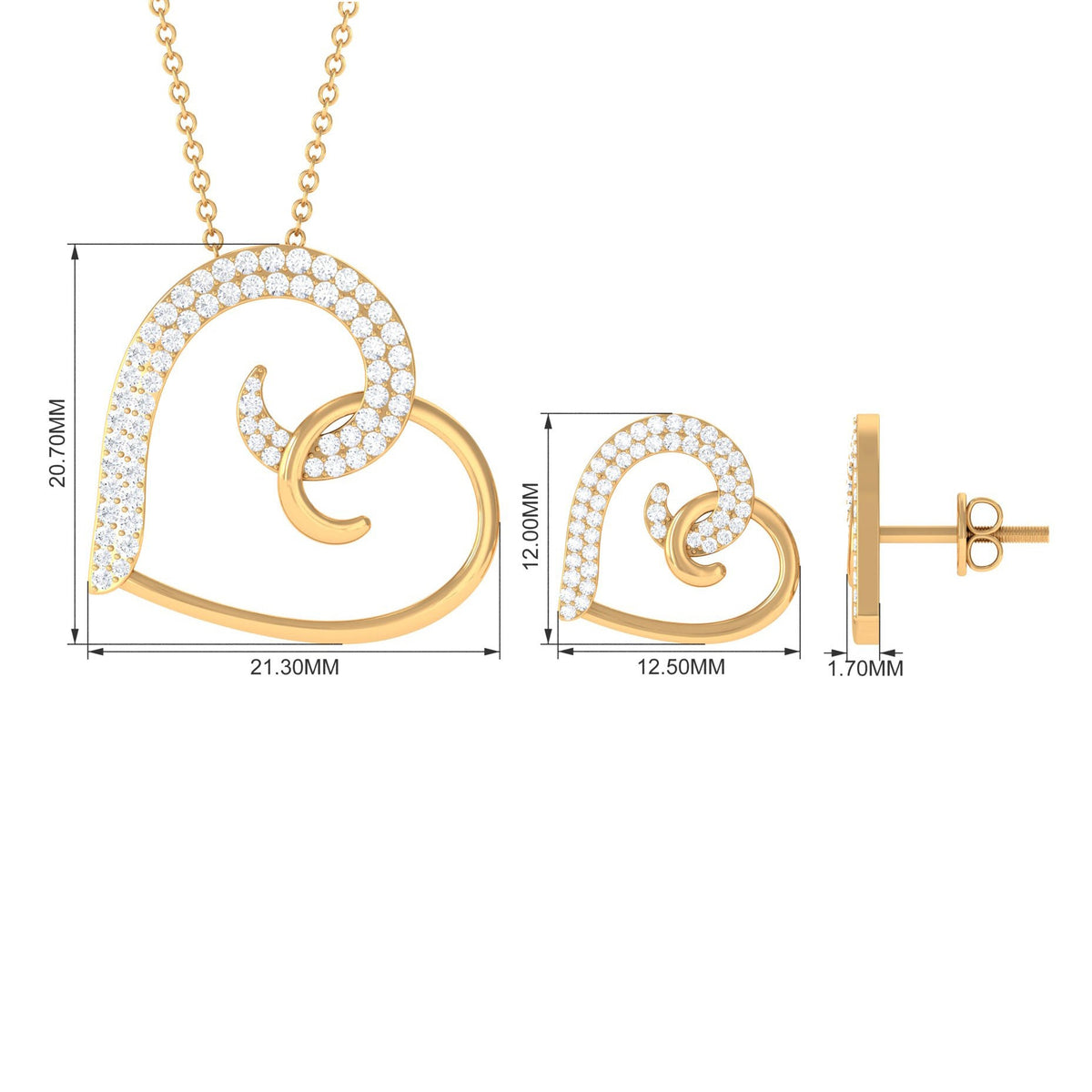 Modern Heart Necklace and Earrings Set with Certified Moissanite
