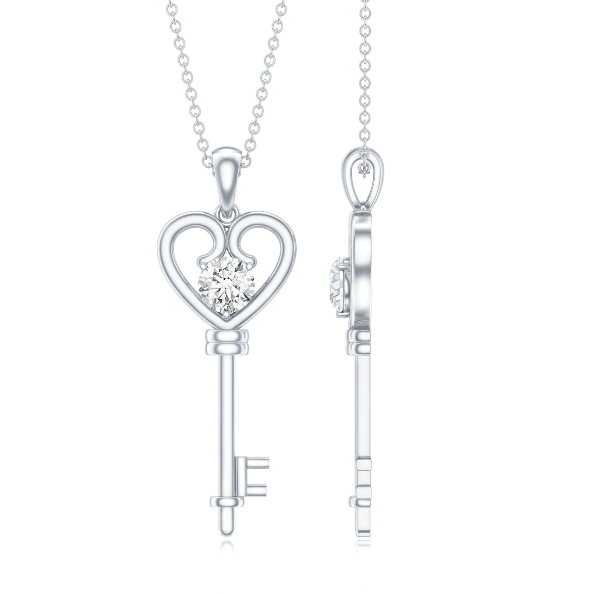 Certified Moissanite Heart and Key Pendant Necklace