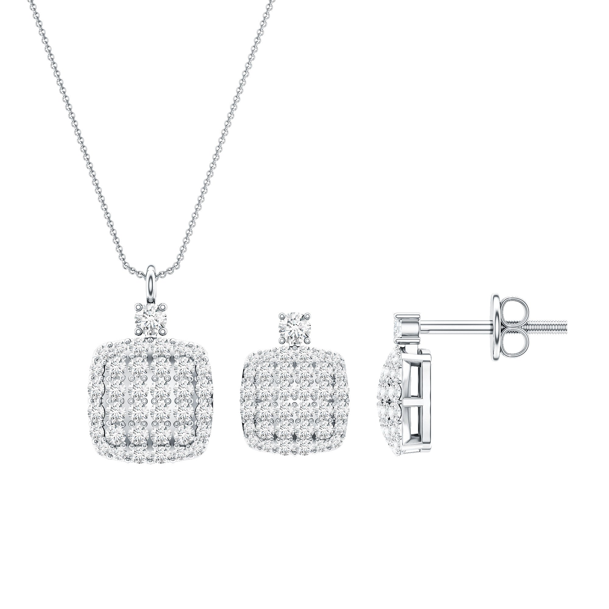 Round Moissanite Matching Necklace and Earrings Set