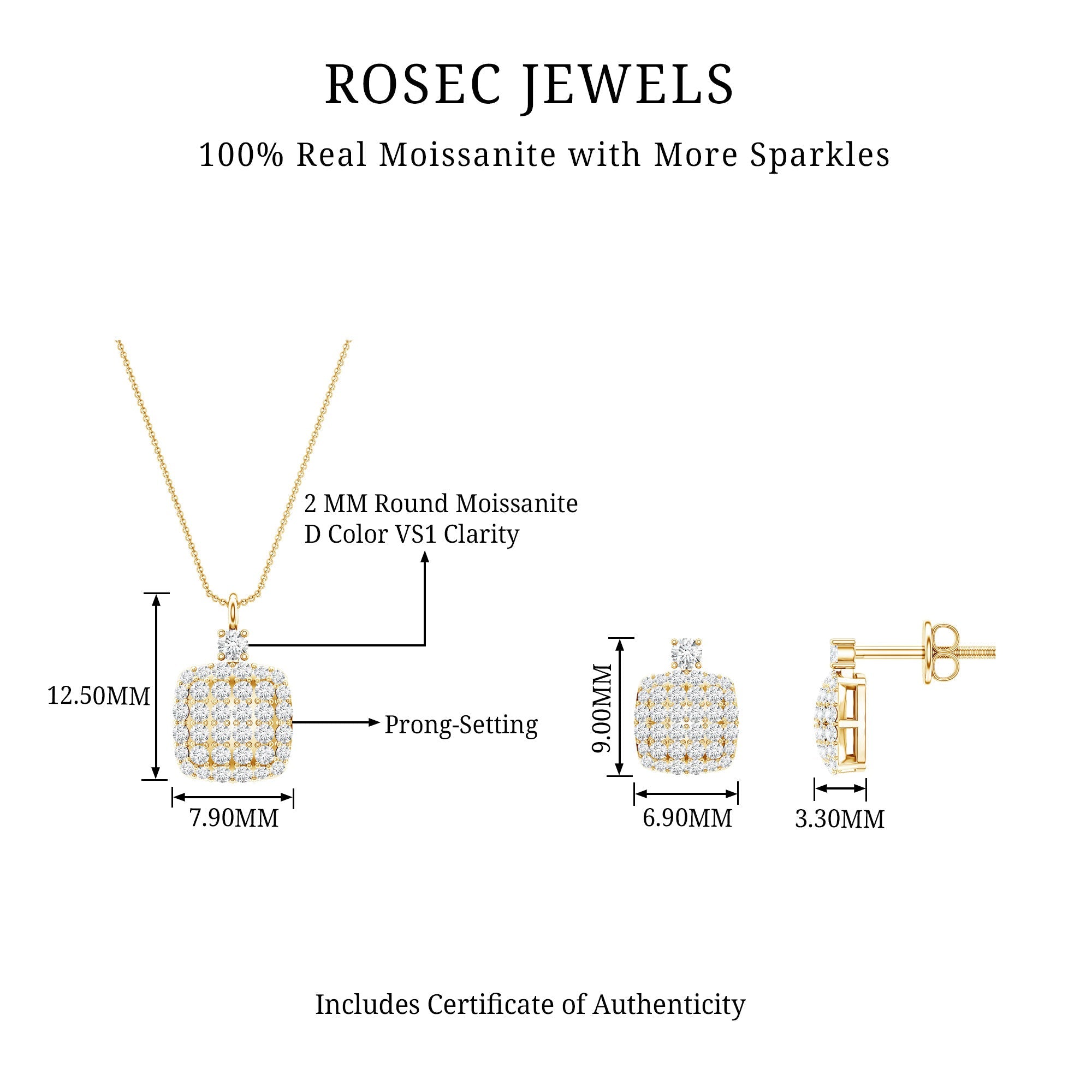 Round Moissanite Matching Necklace and Earrings Set