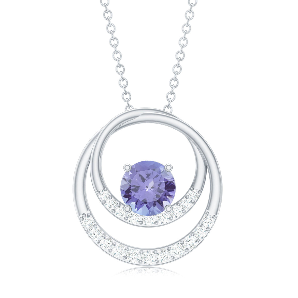 Real Tanzanite and Diamond Open Circle Pendant