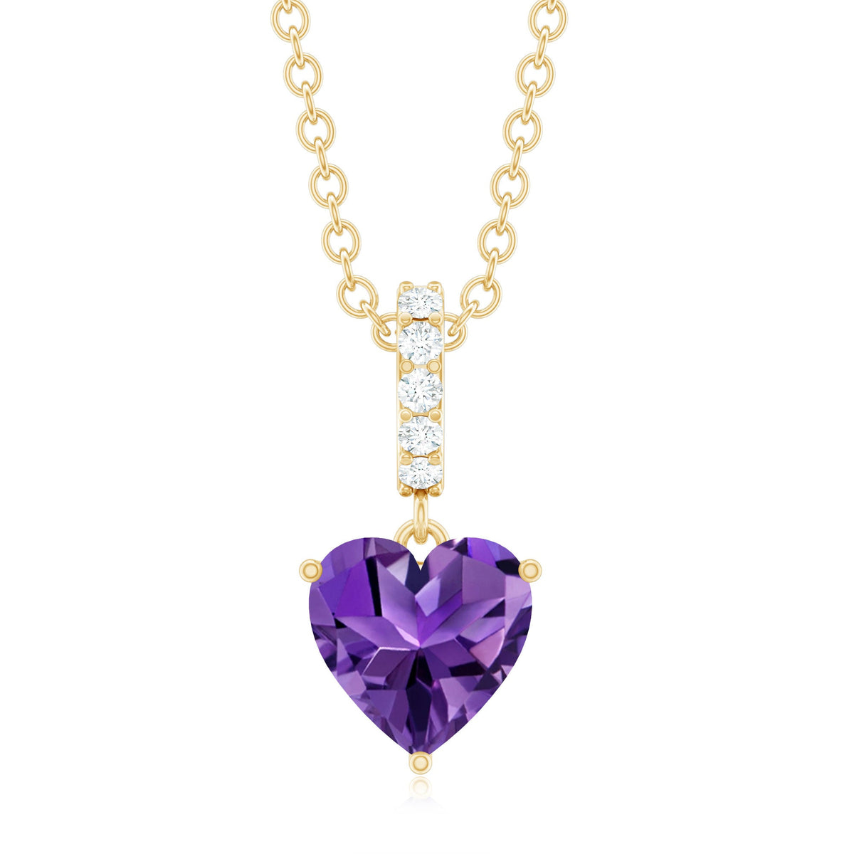 Natural 0.9 Carat Amethyst Solitaire Heart Pendant with Diamond