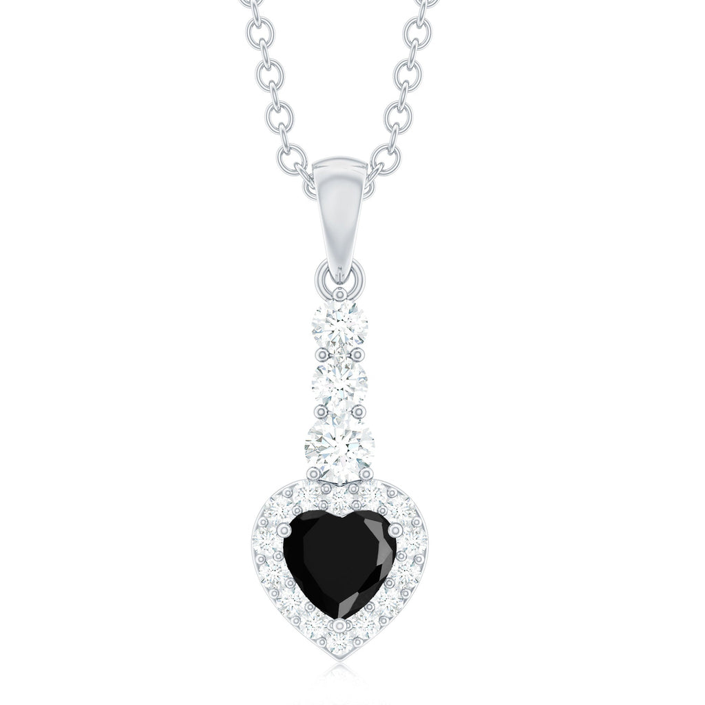 Lab Created Black Diamond Heart Necklace with White Diamond