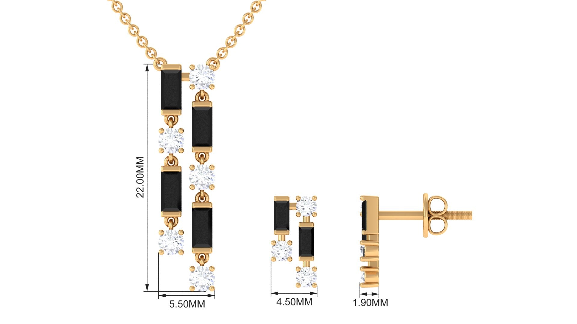 Real Baguette Shape Black Spinel Jewelry Set with Diamond