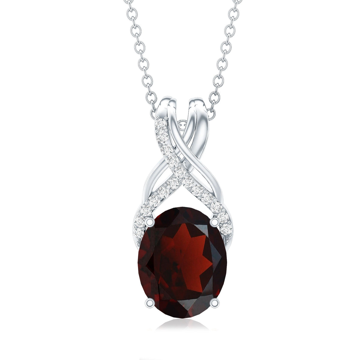3.6 Carat Oval Shape Garnet Solitaire Twisted Bail Pendant Necklace with Diamond