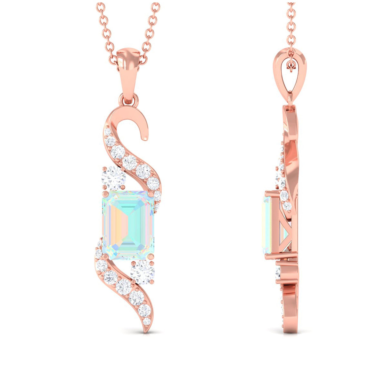 Contemporary 2 Carat Emerald Cut Ethiopian Opal Pendant Necklace with Diamond