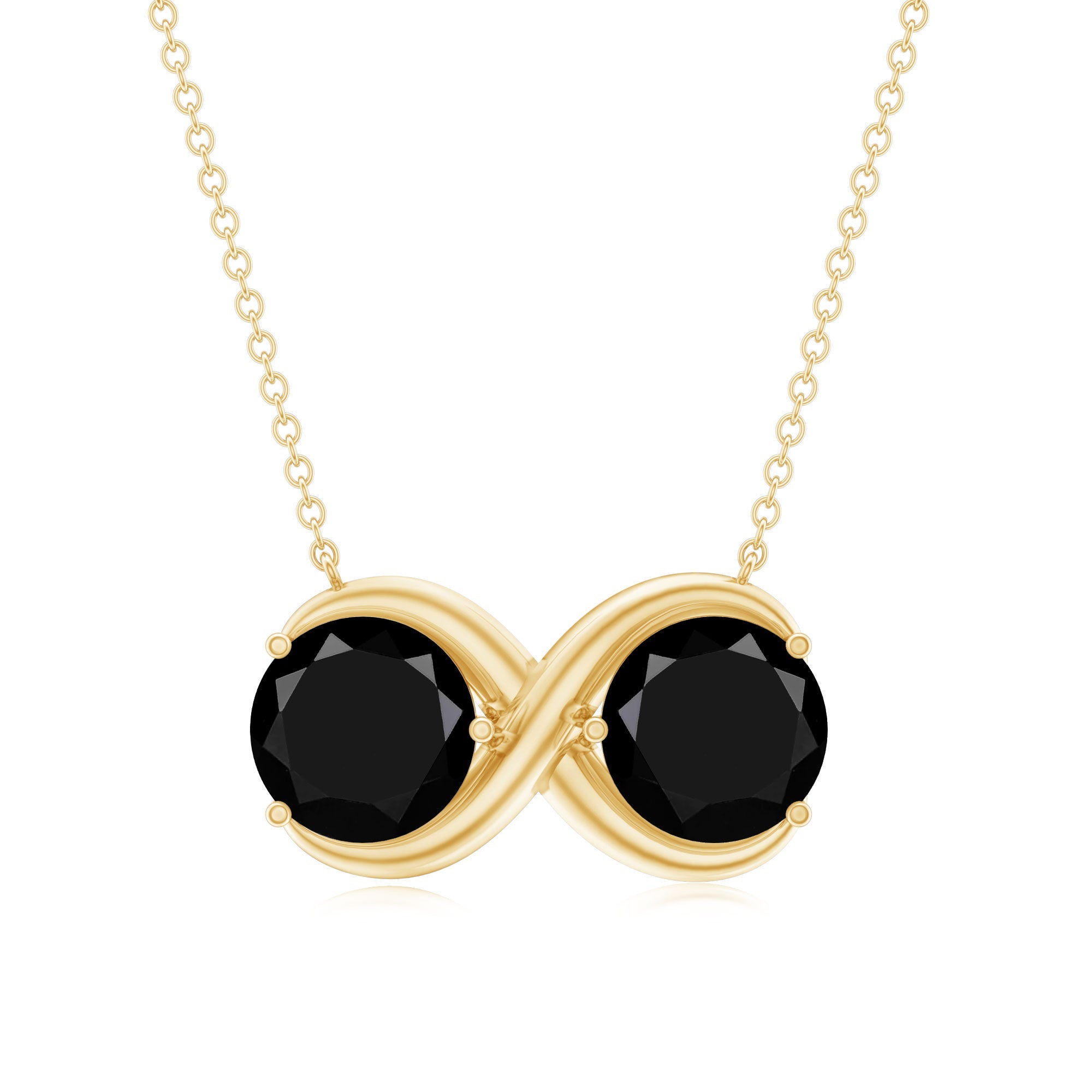 Round Cut Black Spinel Two Stone Infinity Necklace