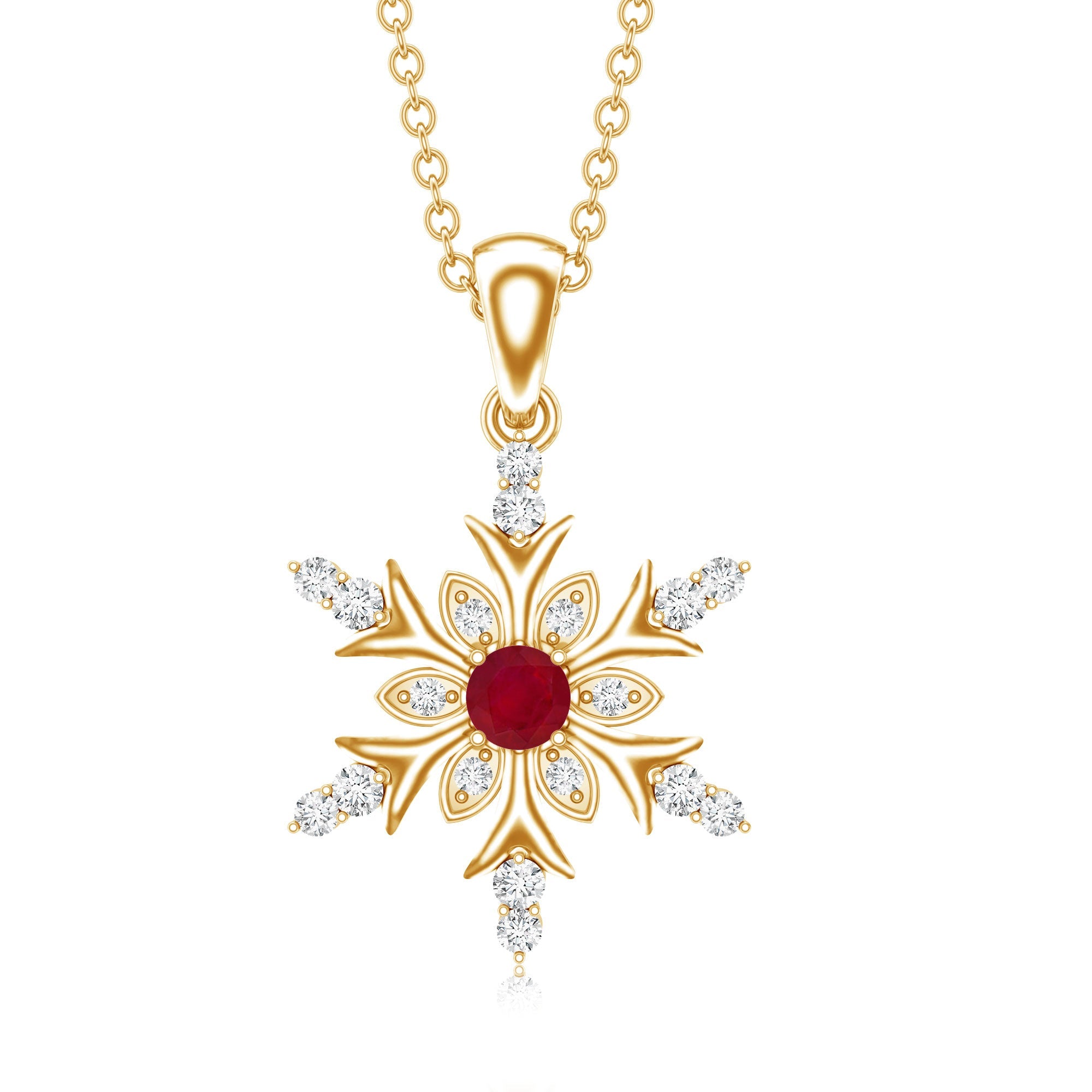 Natural Ruby and Diamond Snowflake Pendant Necklace