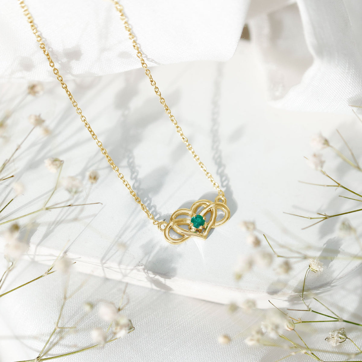Emerald Heart and Infinity Chain Necklace for Women