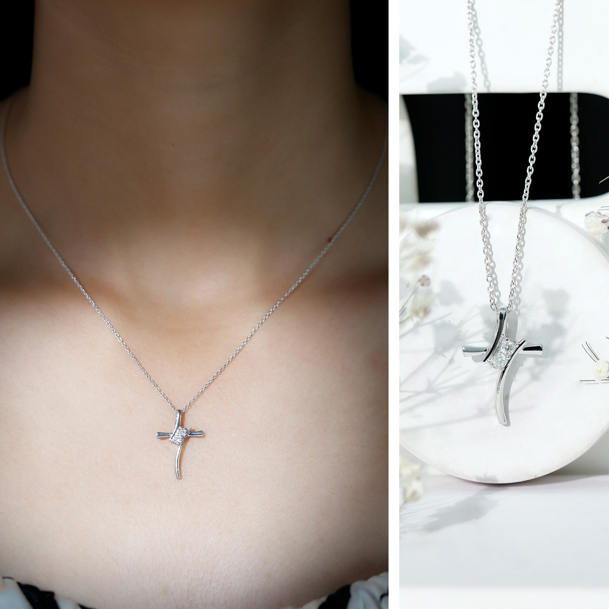 Diamond Cross Pendant Necklace for Women