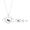 Natural Garnet Heart Infinity Necklace and Earrings Set