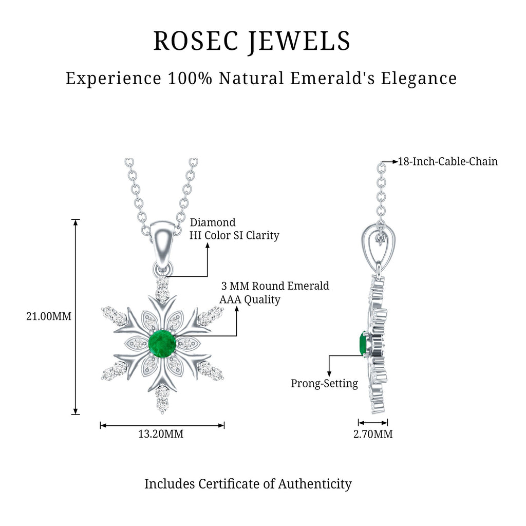Emerald Snowflake Pendant Necklace with Diamond