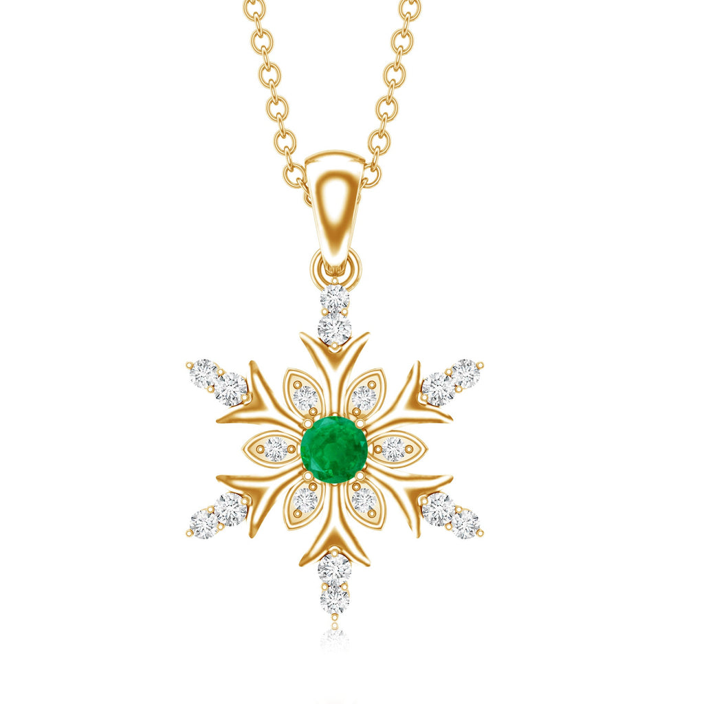 Emerald Snowflake Pendant Necklace with Diamond