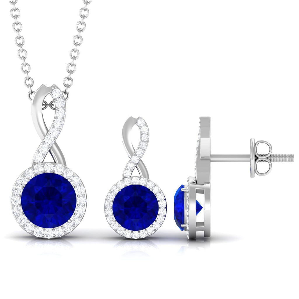 Certified Lab Grown Blue Sapphire Bridal Jewelry Set