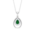 Natural Emerald Teardrop Necklace with Diamond