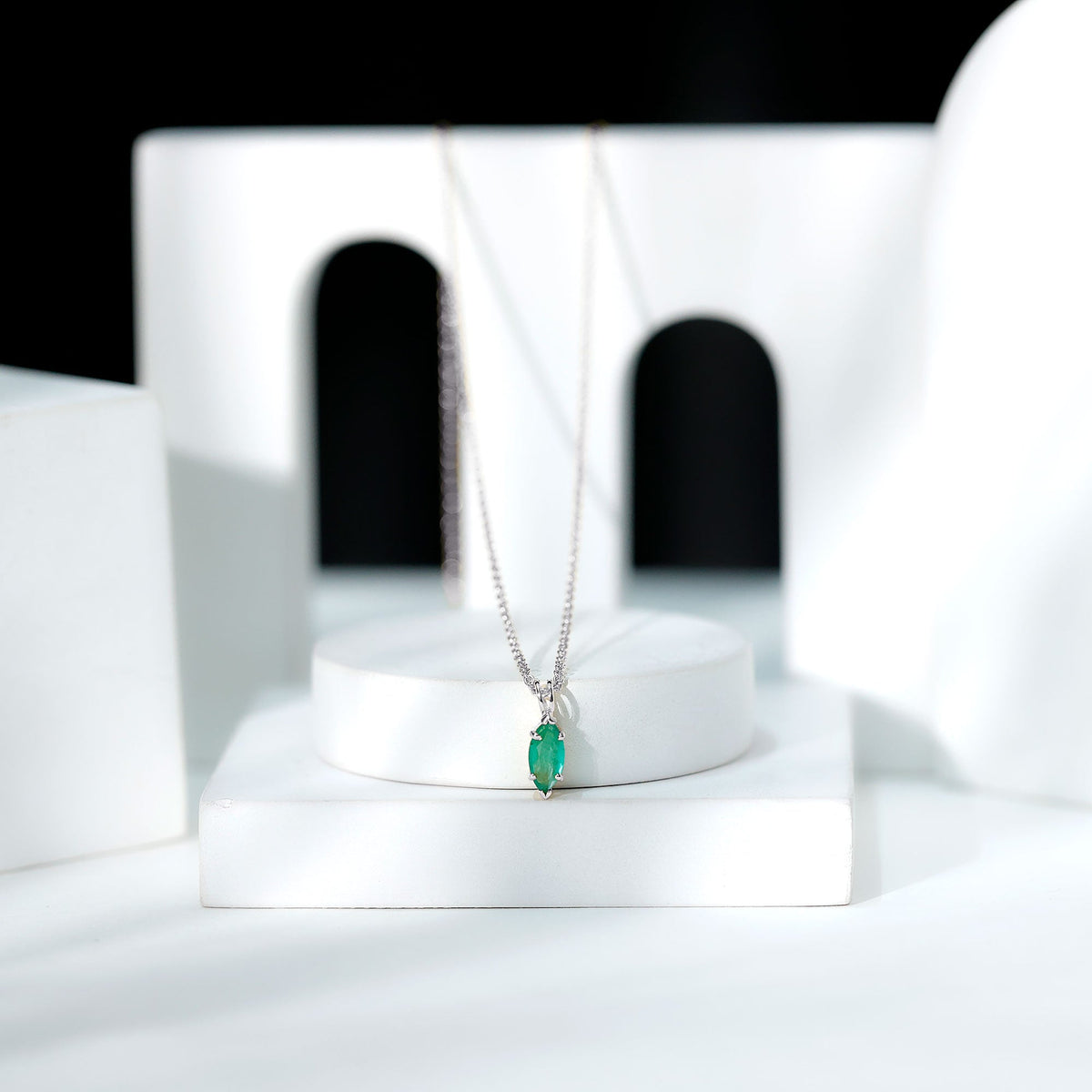 Marquise Cut Emerald Solitaire Pendant Necklace