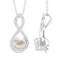 Freshwater White Pearl and Moissanite Infinity Pendant in Silver