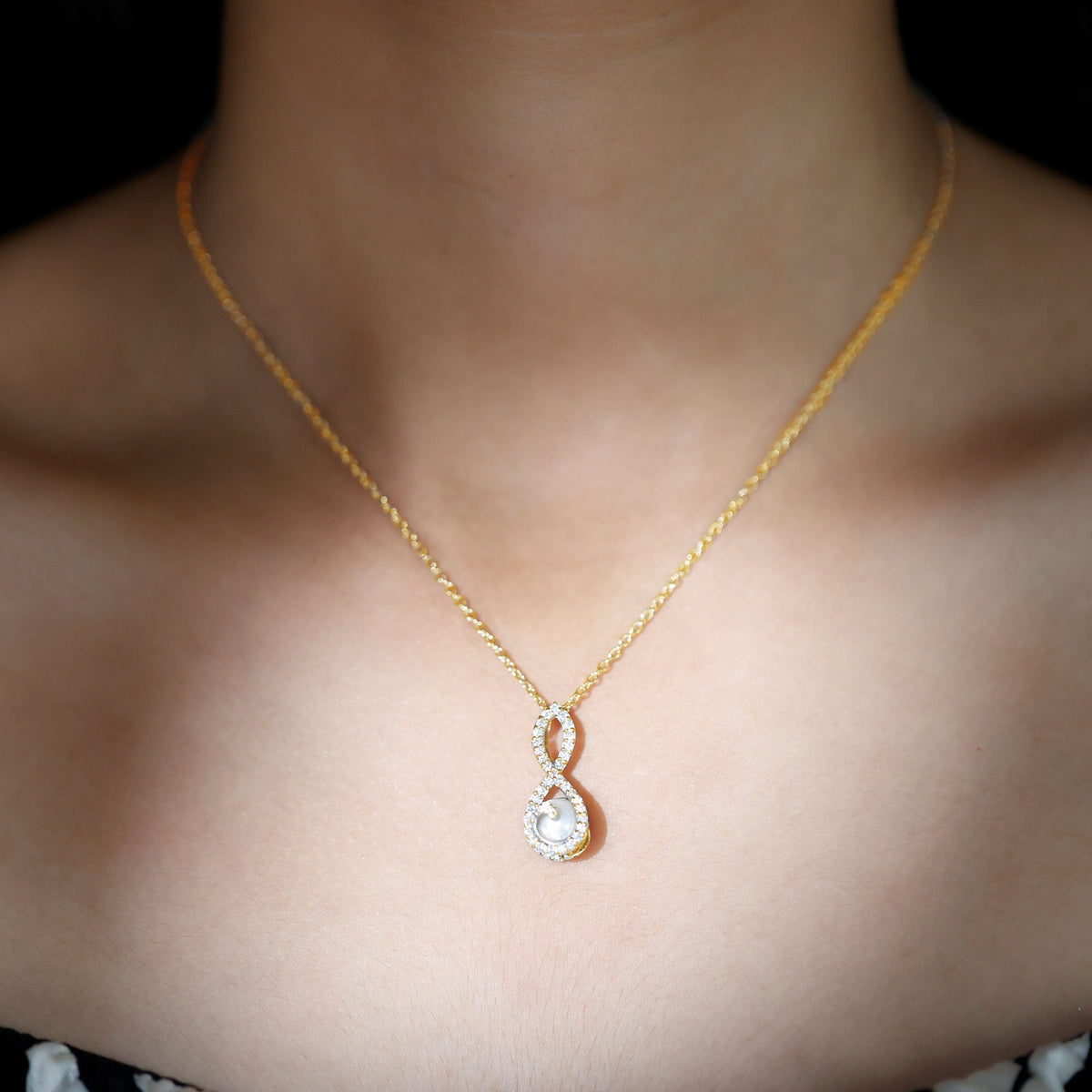 Designer Freshwater Pearl and Moissanite Infinity Necklace With Chain