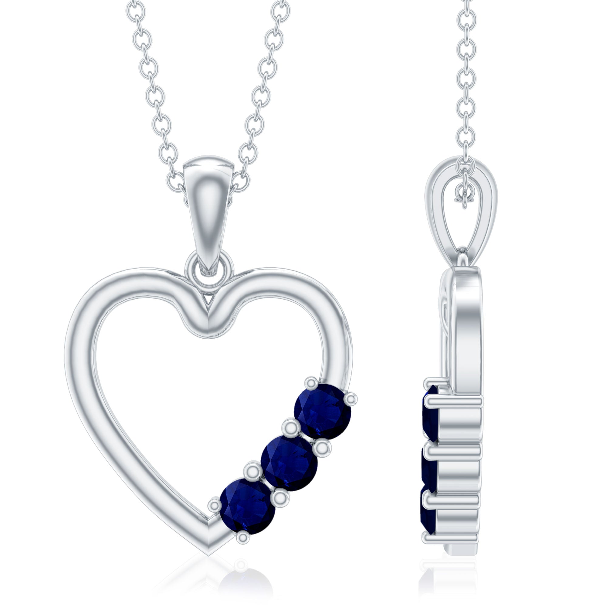 Natural Blue Sapphire Heart Pendant Necklace for Women