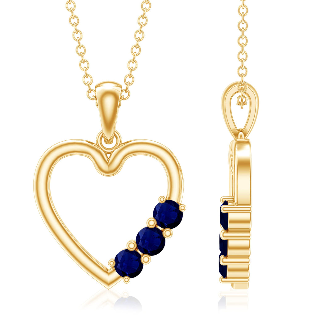 Natural Blue Sapphire Heart Pendant Necklace for Women